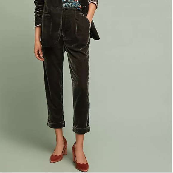 Anthropologie Pants - Anthropologie Pleated Velvet High Rise Crop Trousers